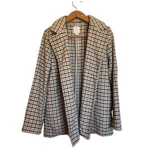 Joie Open Front Blazer Jacket Cream Brown Plaid Coat Fleece Overcoat Size M